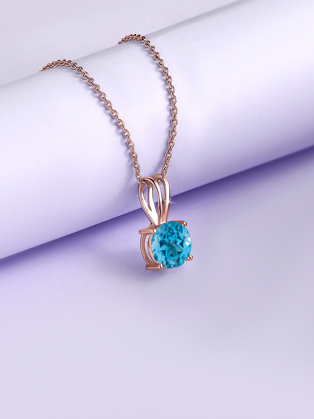 Ornate Jewels 925 Sterling Silver 18K Rose Gold-Plated Topaz Solitaire Pendant With Chain