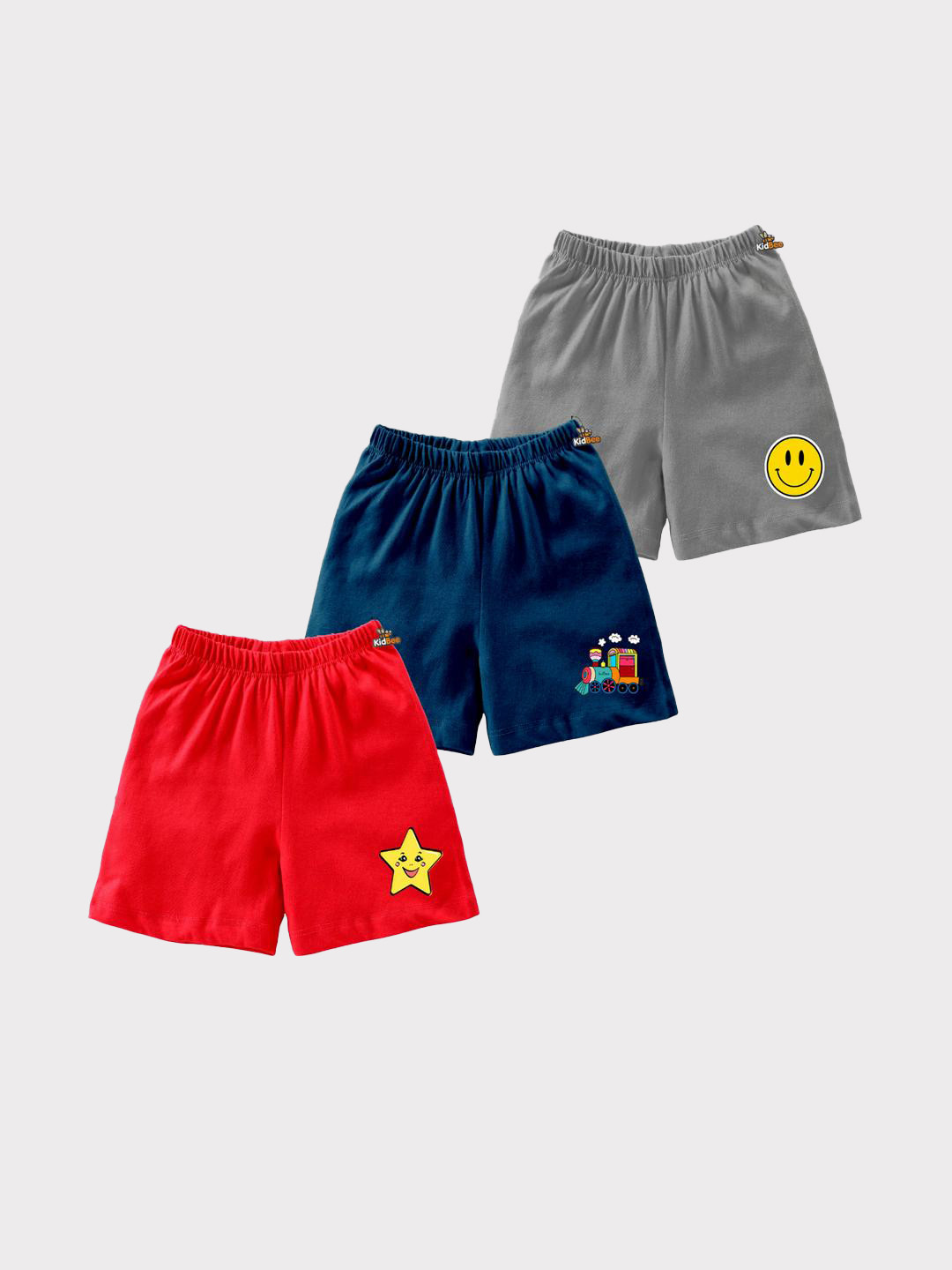 KidBee Kids Pack Of 3 Graphic Printed High-Rise Regular Shorts