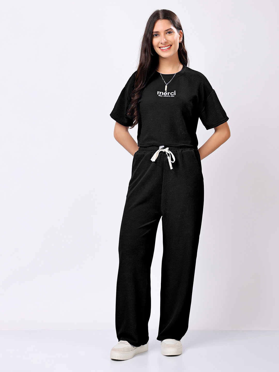 Stem Rope Cotton T-Shirt With Trousers Co-Ords