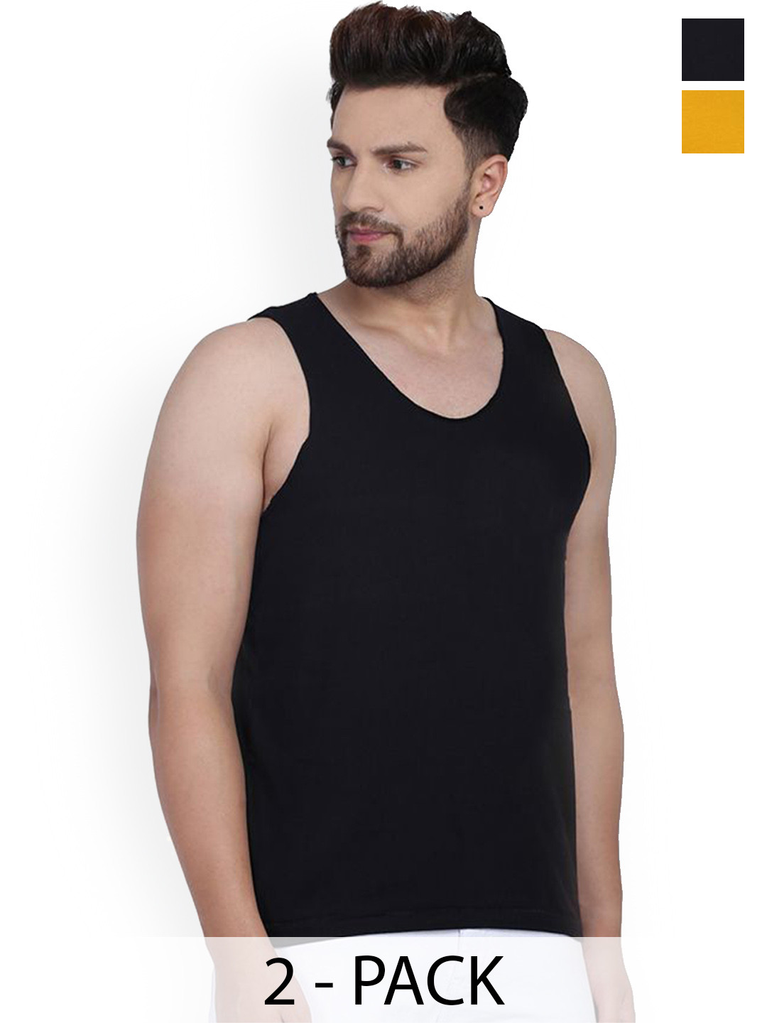 SLOWLORIS Pack Of 2 Sleevesless Bio-Wash Combed Cotton Gym Vests