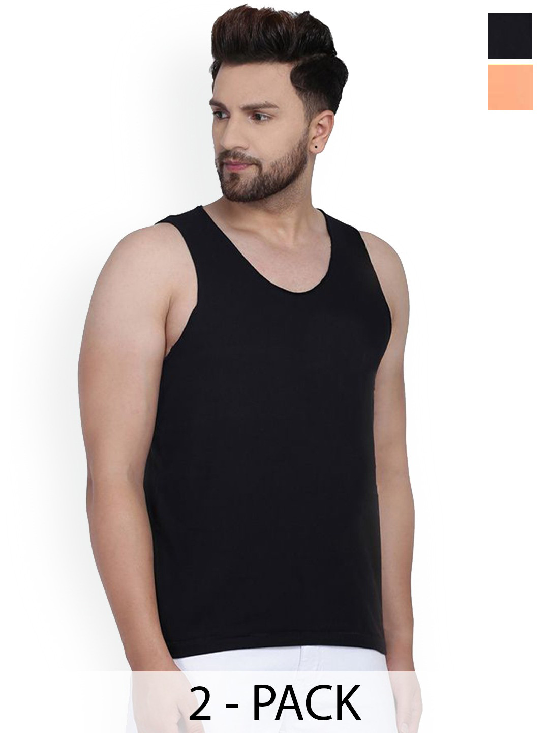 SLOWLORIS Pack Of 2 Sleevesless Bio-Wash Combed Cotton Gym Vests