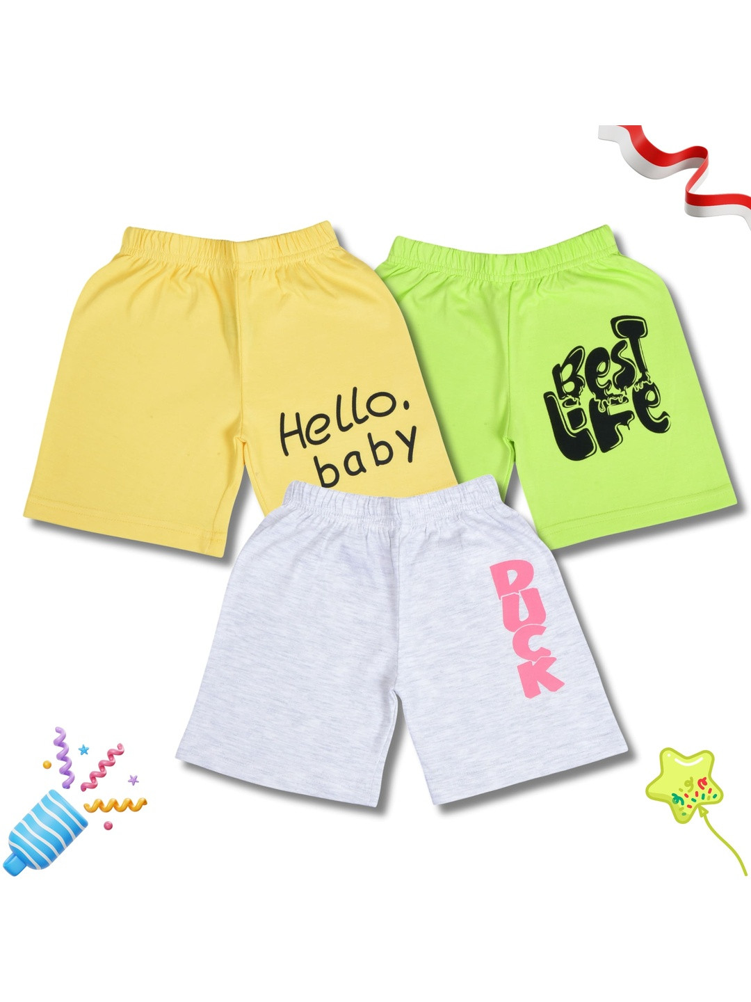 WORTON FASHION Kids Pack of 3 Typography Printed Shorts
