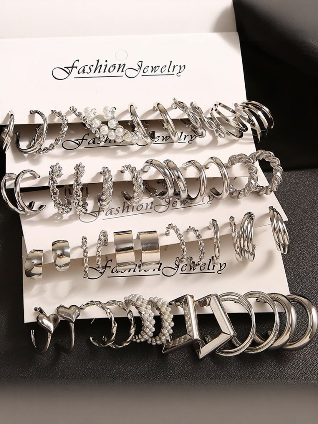 DressBerry Women 24 Pair Silver Plated Contemporary Half Hoop Earrings