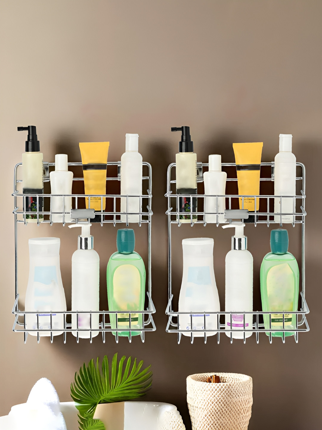 RUBOXA Pack of 2 Stainless Steel Two Layer Wall Bathroom Shelf