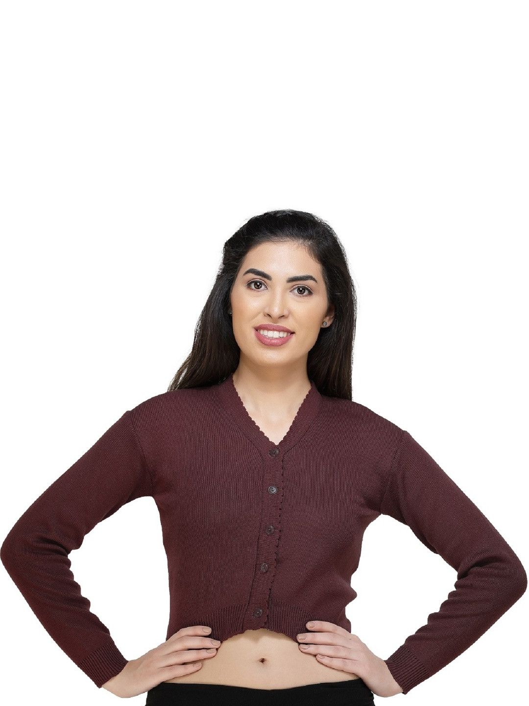 FEMULA Women V-Neck Full Sleeves Regular Fit Woollen Blouse Top