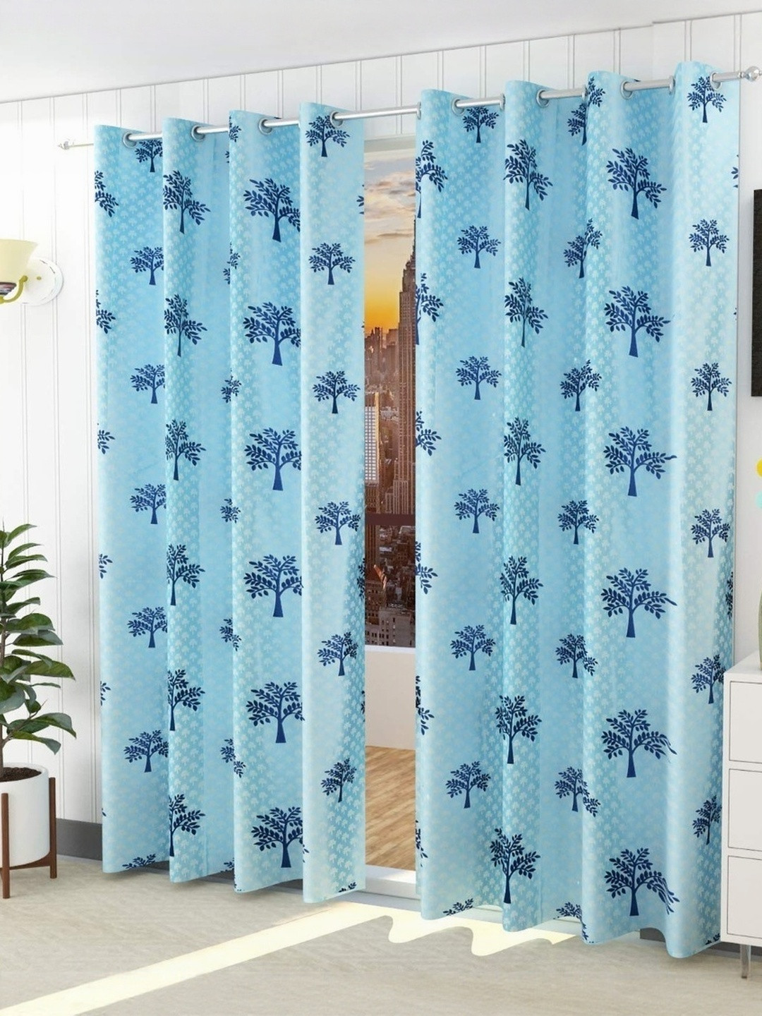 AADI TRADERS Set of 2 Blue 5 Ft Window Curtain