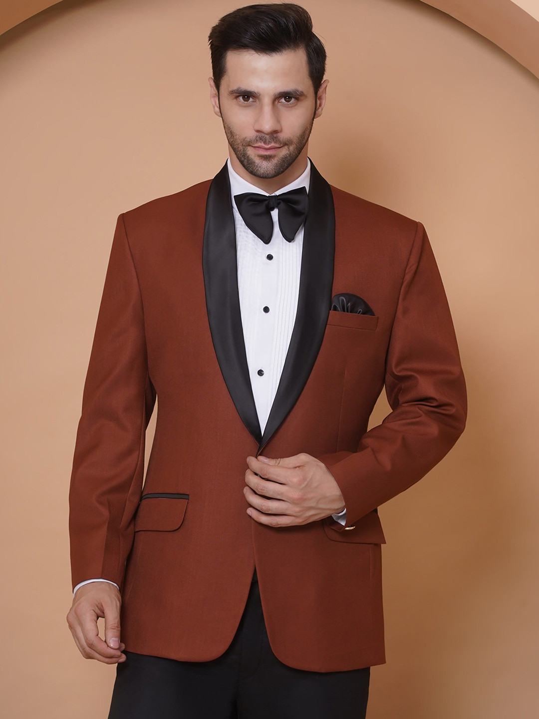 FAVOROSKI Men Solid Slim Fit Shawl Collar Rayon Formal Tuxedo Blazers