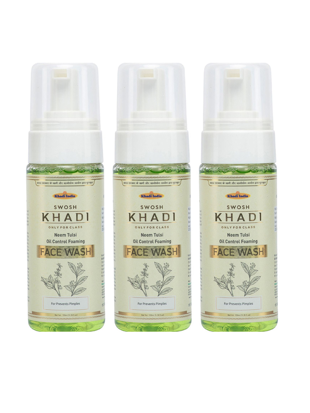 SWOSH Pack of 3 Khadi Neem Tulsi Foaming Face Wash for Acne Oil Control & Pimples 150 ml