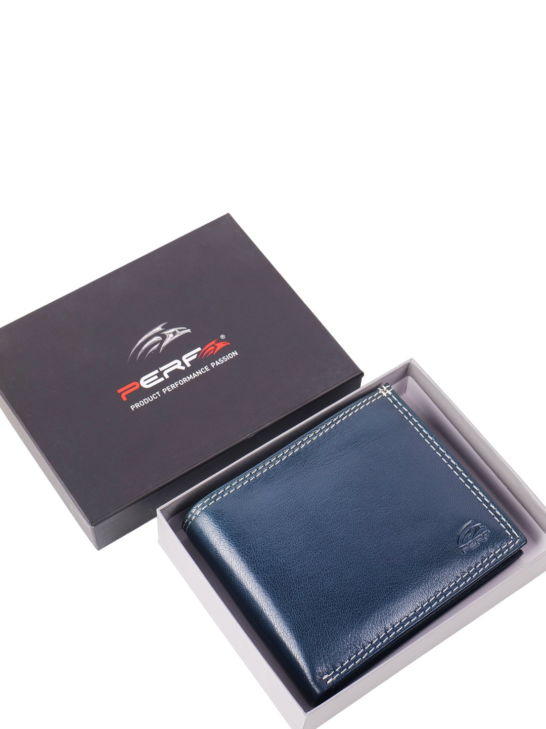 PERF Men Navy BlueGenuine Leather Multi-Compartment Classic Solid Design Wallet