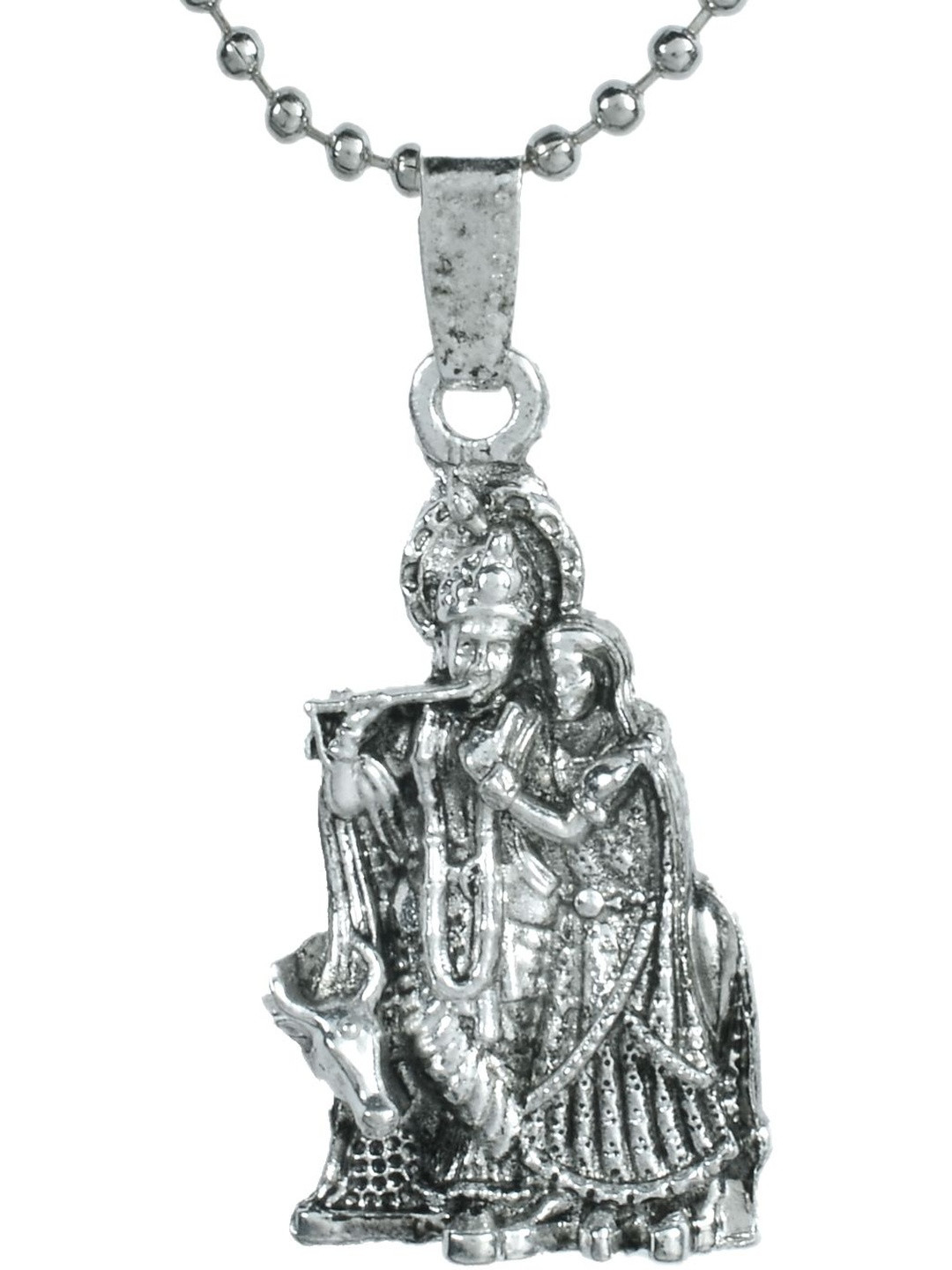 Silver plated Lord Radha Krishna Religious God Pendant with Chain