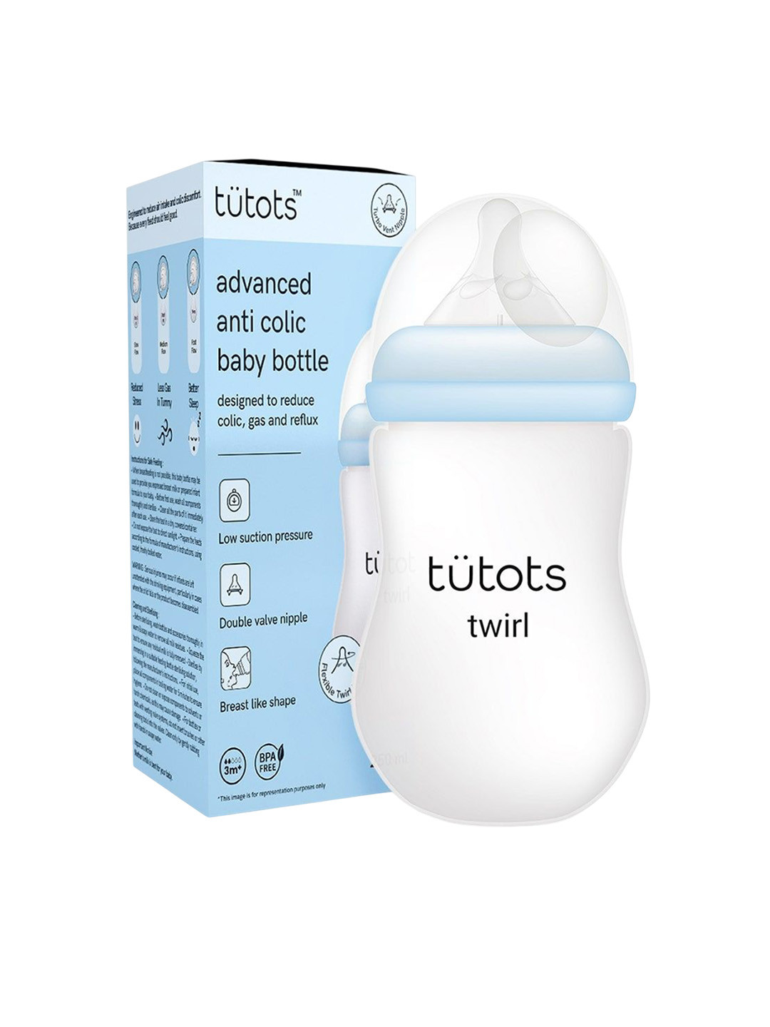 Tutots Infants Kids Blue & White Printed Feeding Bottle - 250 ml