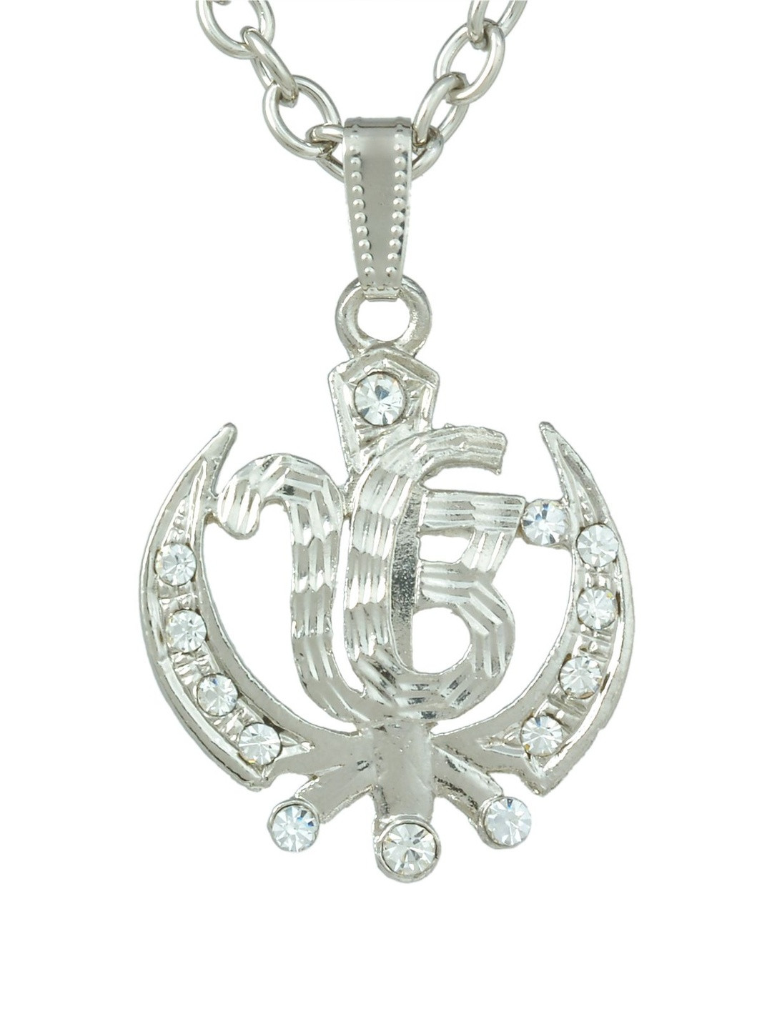 CZ Studded Ek Omkar Khanda Sikh sardar Punjabi Khalsa chain pendant