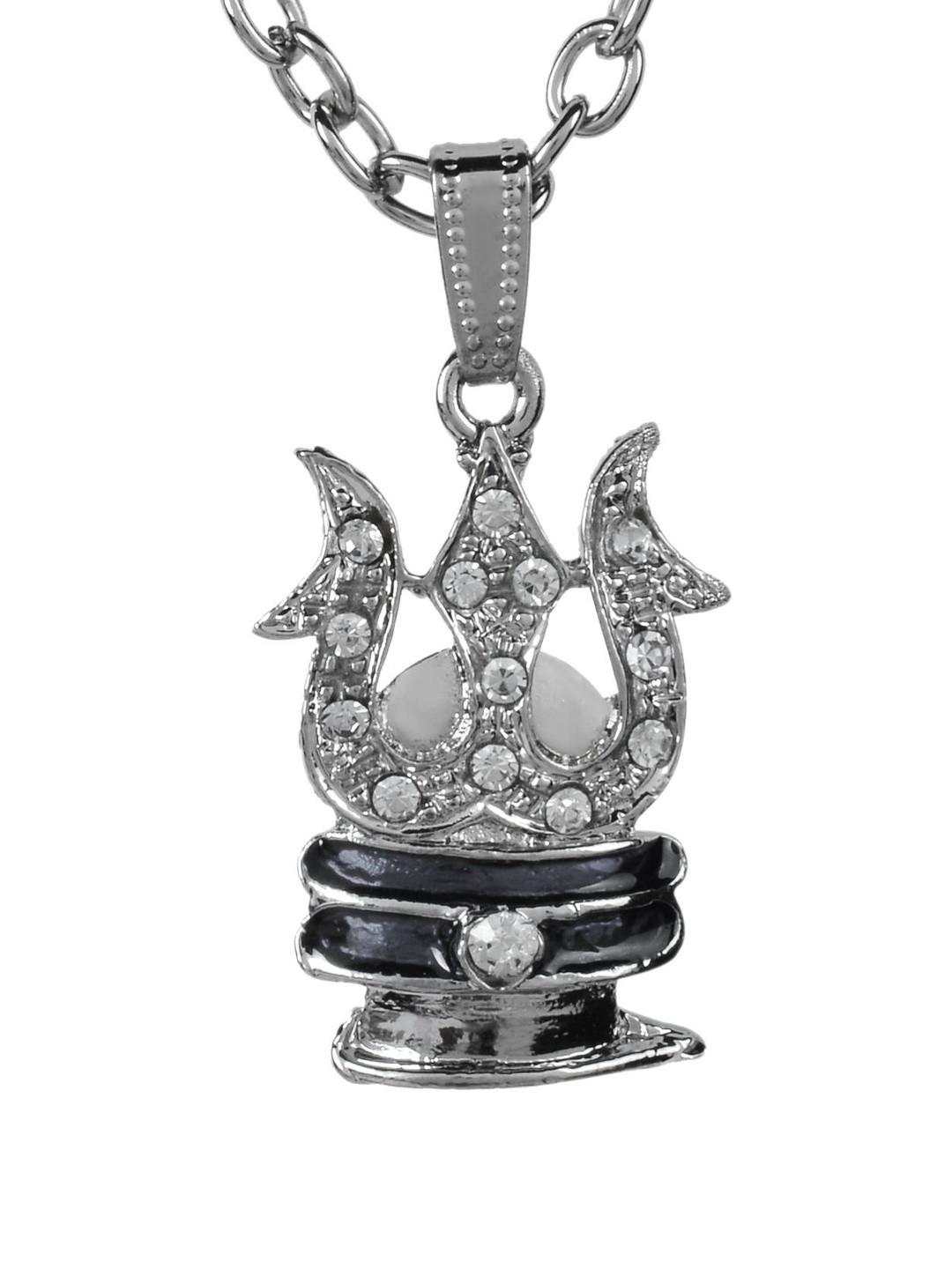 Silver tone CZ studded Blue Trishu neelkanth Shivling chain pendant