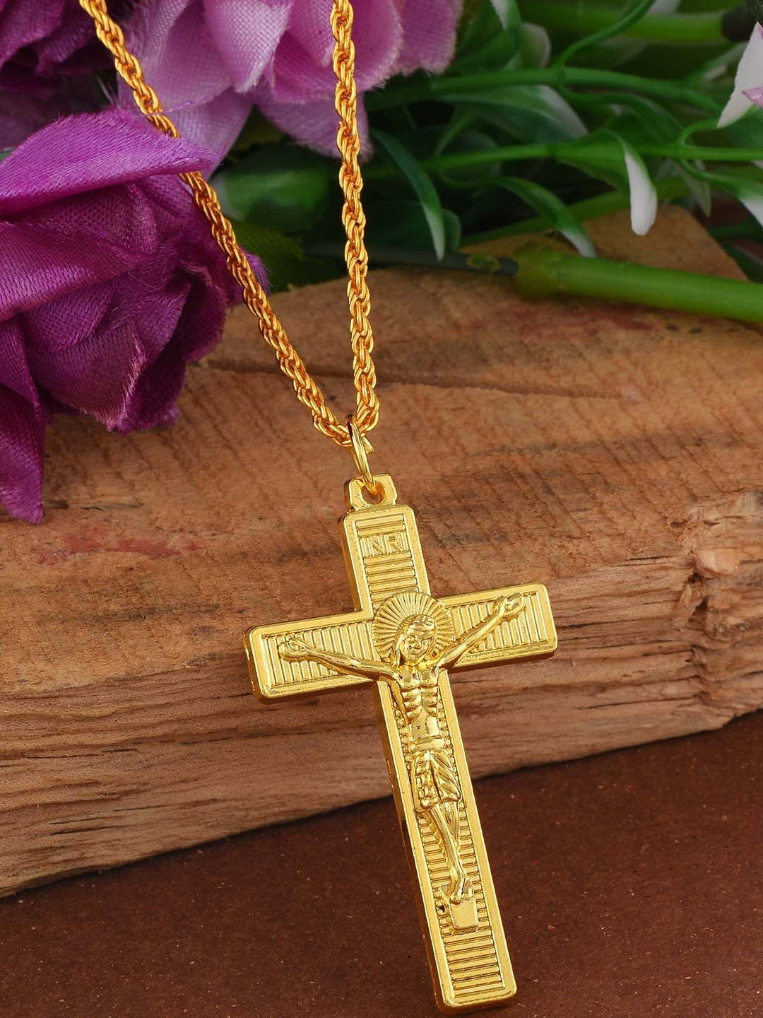 Brass Goldplated Jesus Christ Crucifix Cross chain Pendant