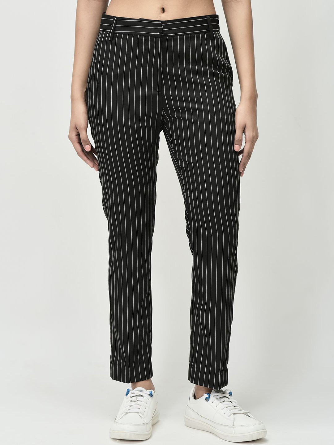 R.Code by The Roadster Life Co. Obsidian Women Striped Monochrome Slim Fit Trouser