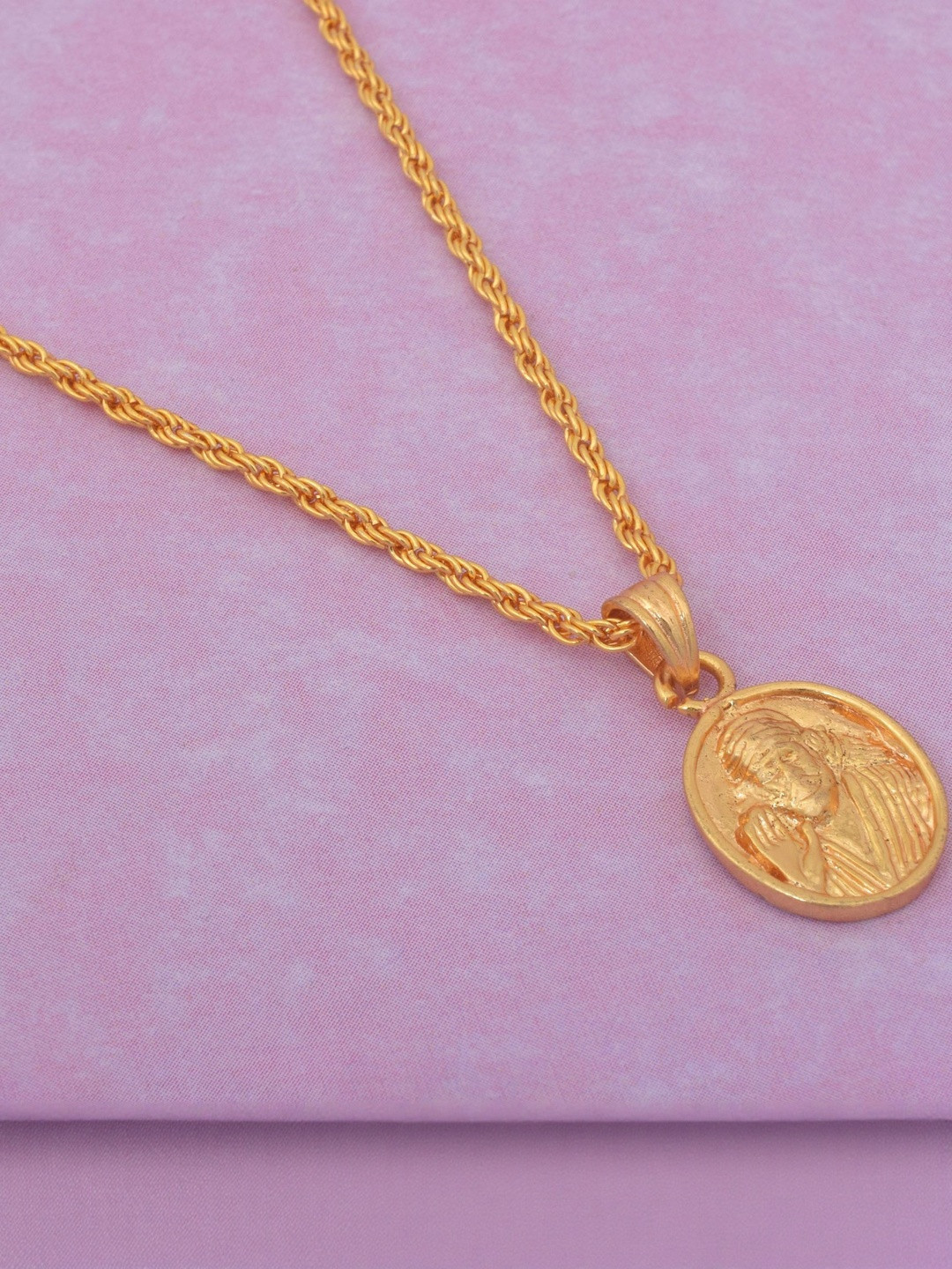 Gold plated Shirdi SAI BABA on oval coin pendant Men women