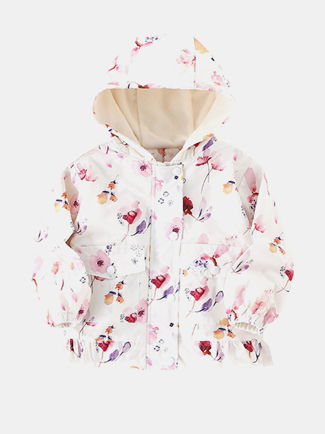YK Girls Multi Floral Printed Hooded Long Sleeves Cotton Causal Sporty Jacket