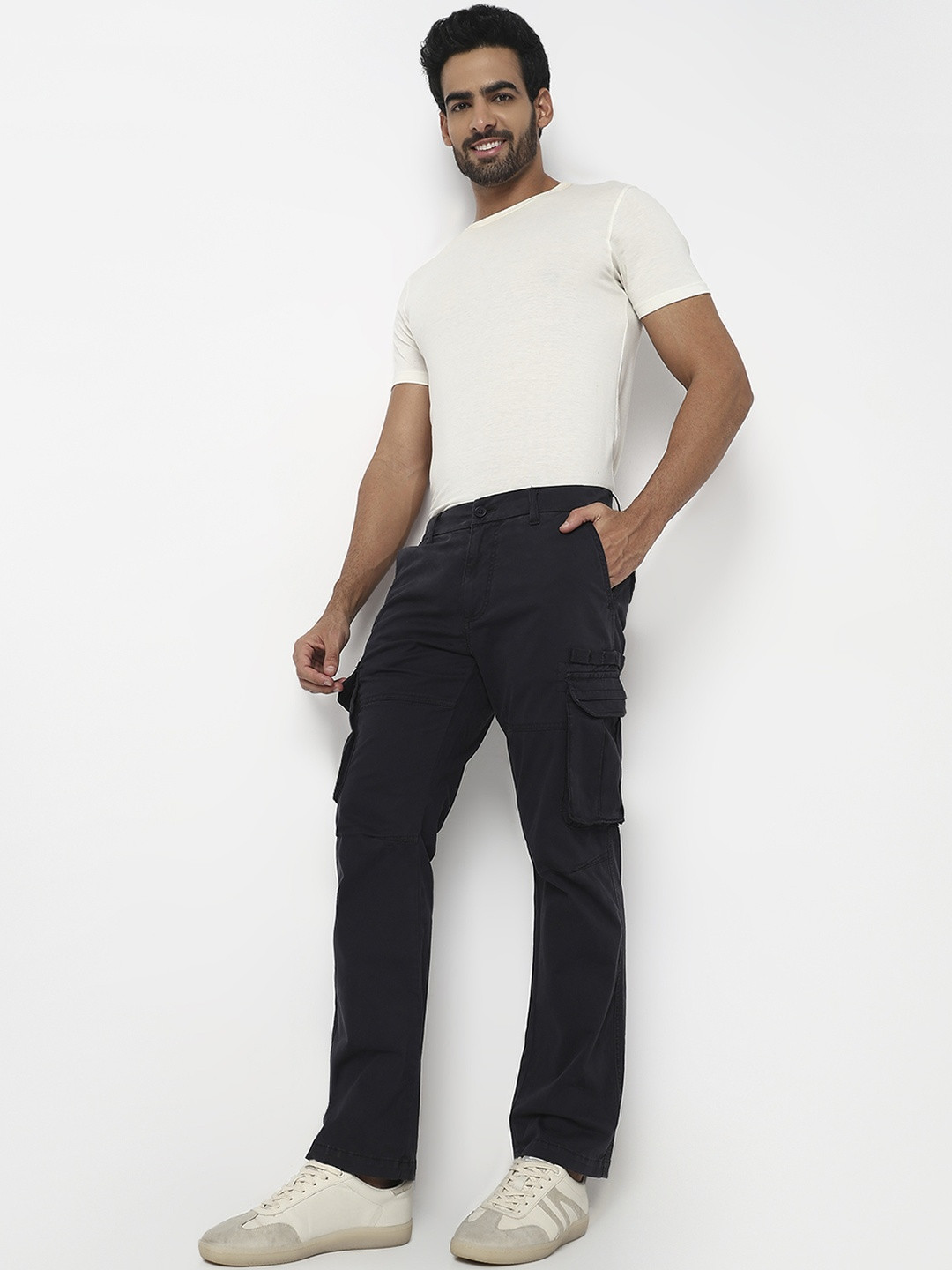 SPYKAR Men Navy Blue Solid Trousers