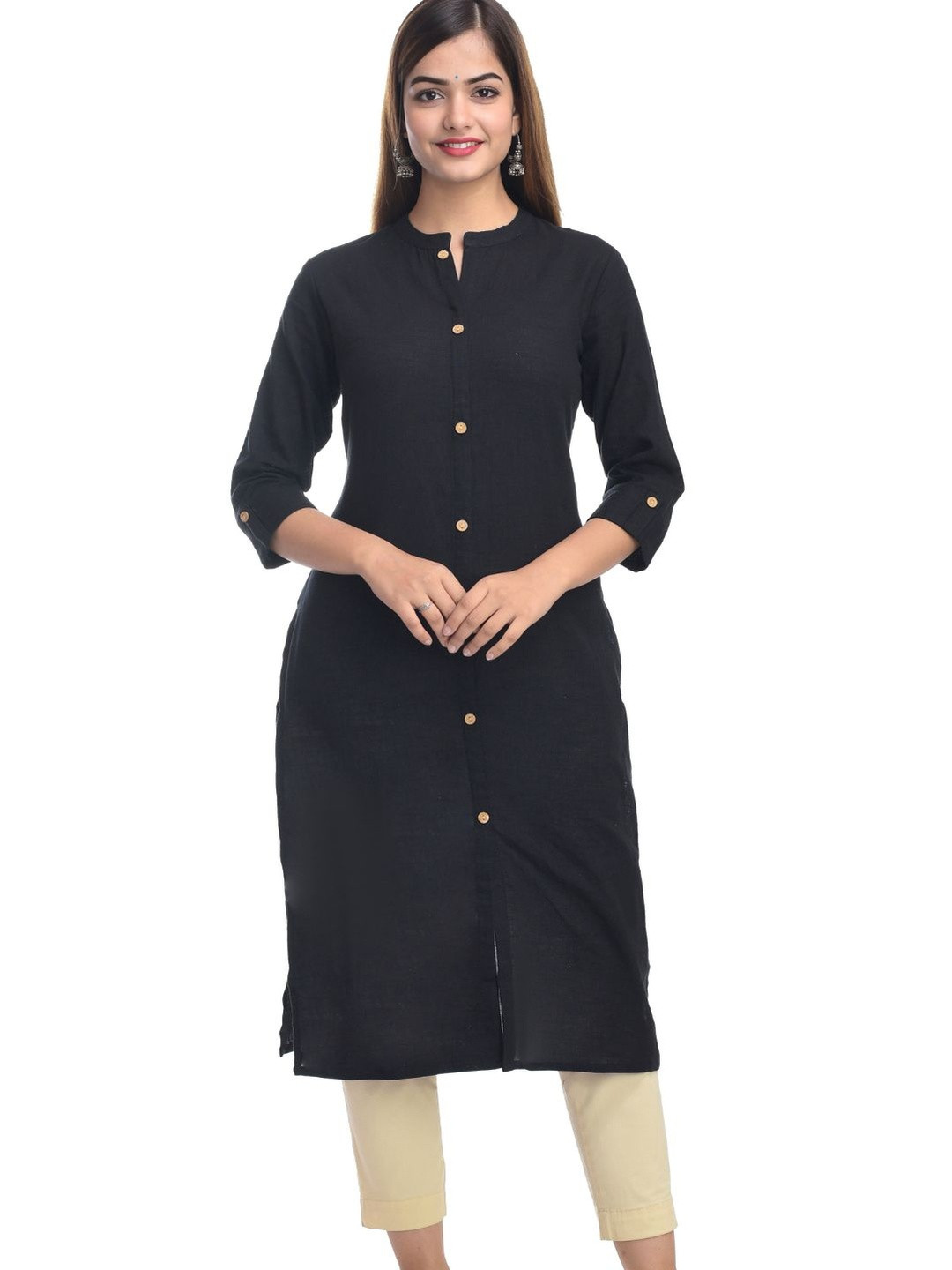 KALINI Women Black Floral Printed Pure Cotton Kurti