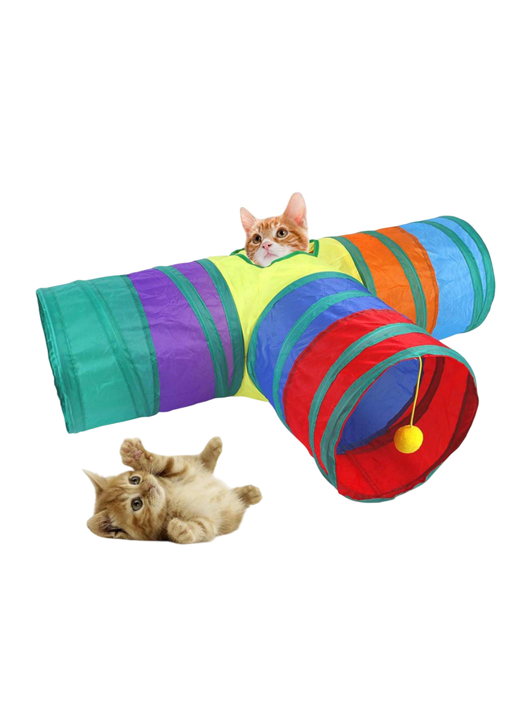 PETBABAS Multi Color Solid 3-Way T Shape Tunnel Pet Toy