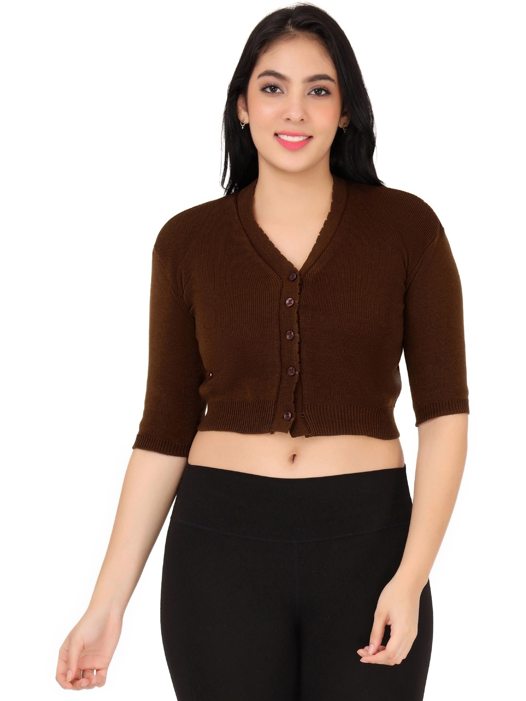 FEMULA Women V-Neck Woollen Blouse Top