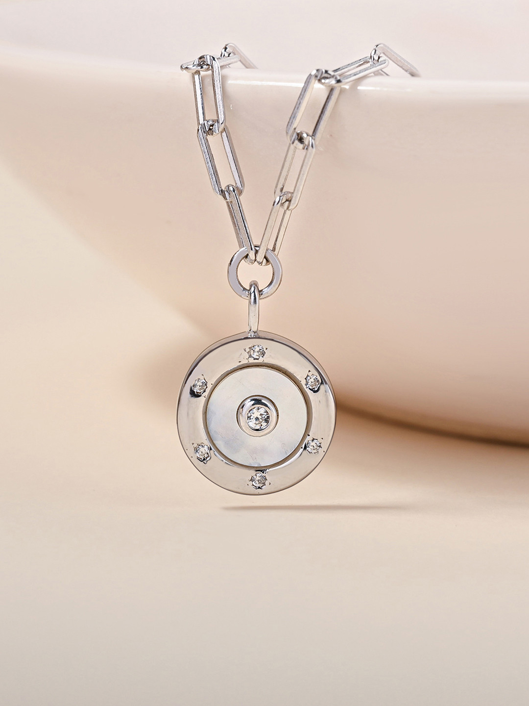 TOUCH925 925 Silver Cubic Zirconia Circular Stone Chain