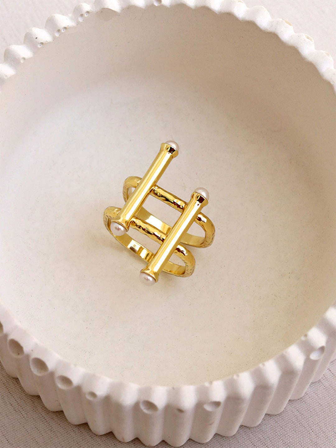 Perfectly Average Women 18K Gold Plated Jewellery Asymmetrical Pearl Ring