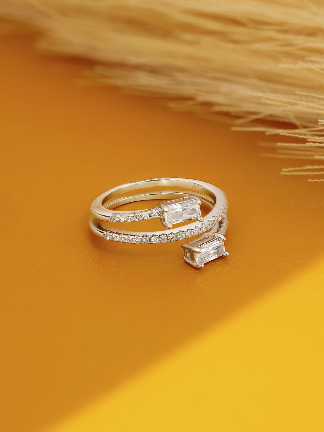 Tweov 925 Sterling Silver CZ Studded Open Spiral Ring