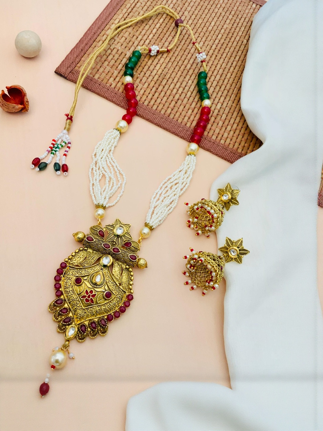 Anouk Elegant Gold Plated Multicolor Long Necklace Set