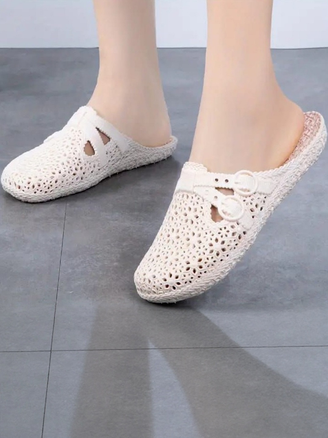 Shozie Girls White Slip on Self design Rubber Sliders