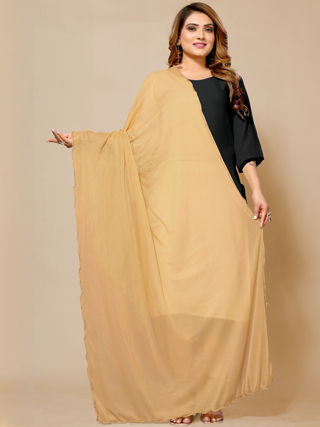Moda Rapido Women Beige Solid Lycra Dupatta