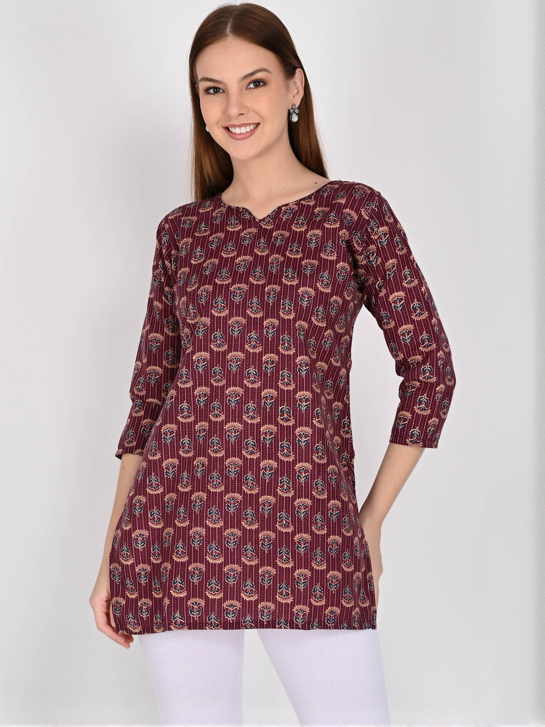 KALINI Women's Wine Cotton Foil Printed Tunic