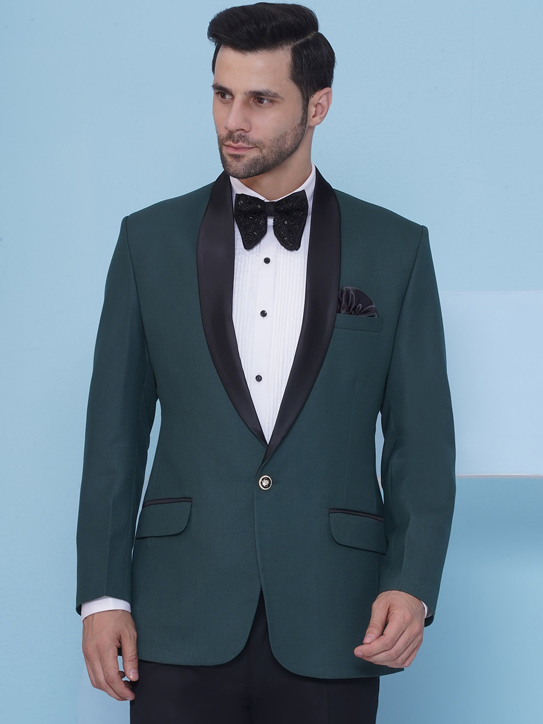 FAVOROSKI Men Solid Slim Fit Shawl Collar Rayon Formal Tuxedo Blazers