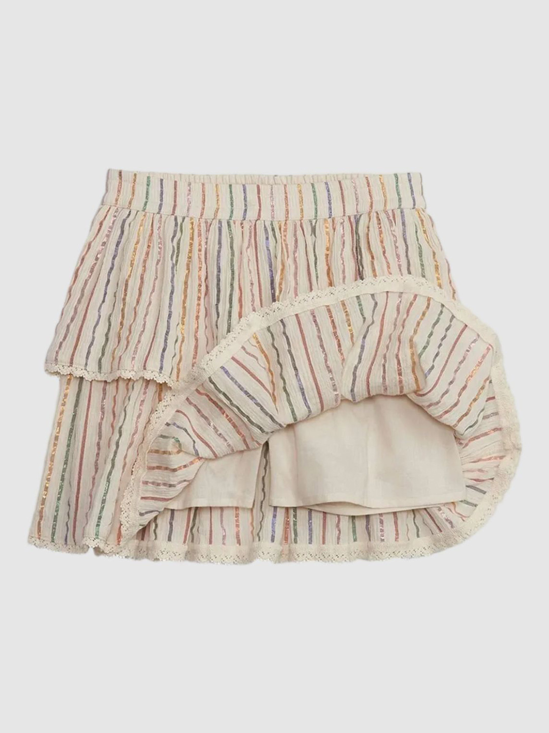 Vertical Striped Tiered Mid-Rise Girls Skirt