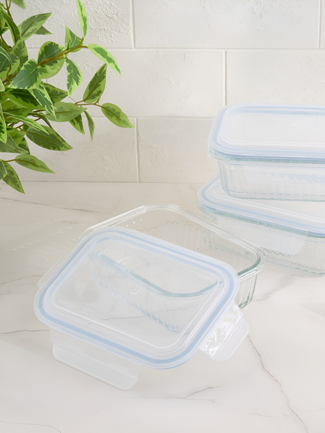 Home Centre Set of 3 Transparent 2025 Glass Easy to Clean Container