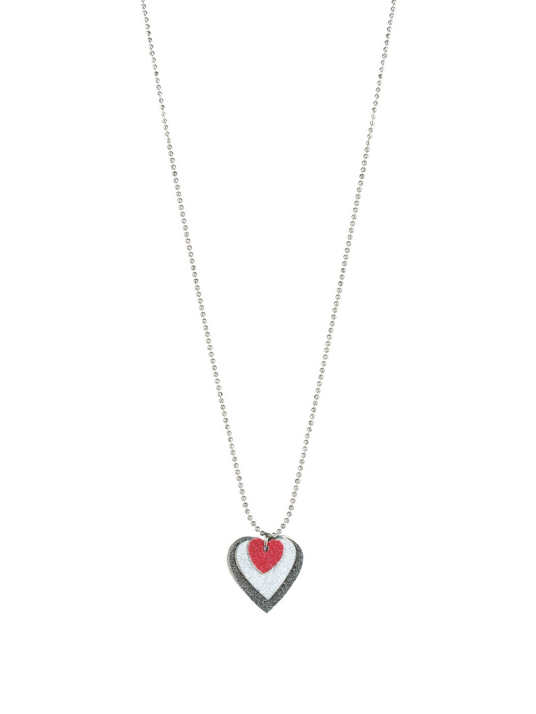 Silver plated 3 colour flat Faux Drussy Heartshape chain pendant