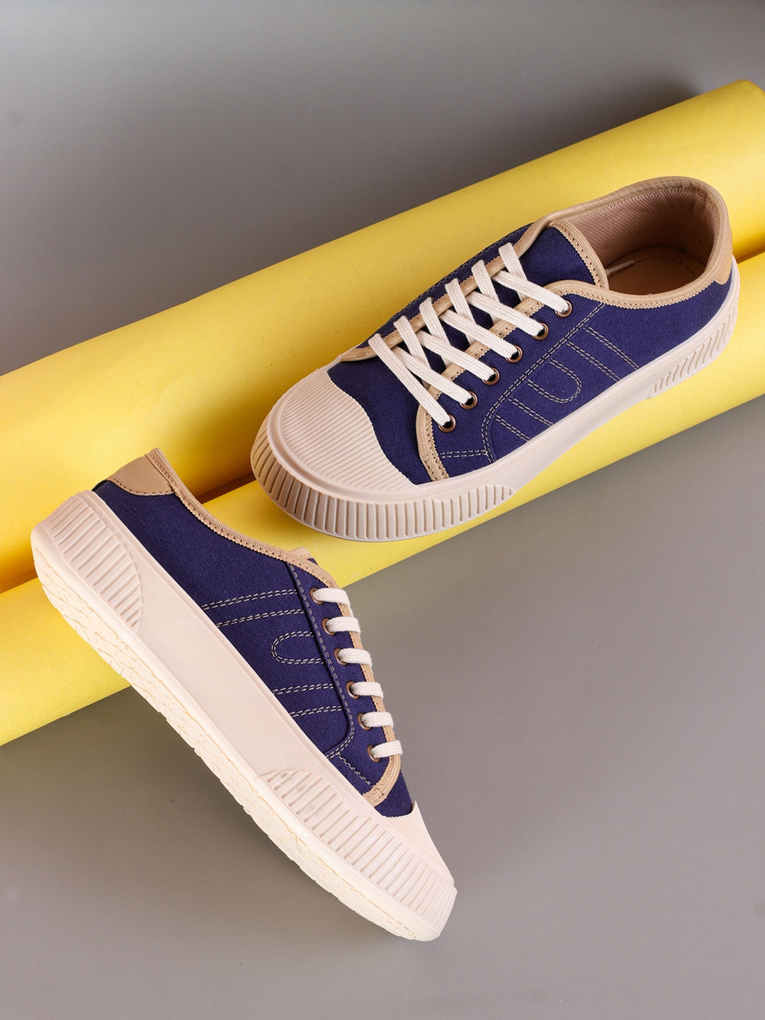 TRASE Women Navy Blue Canvas With PU Sole Casual Sneakers With Lace-ups detail