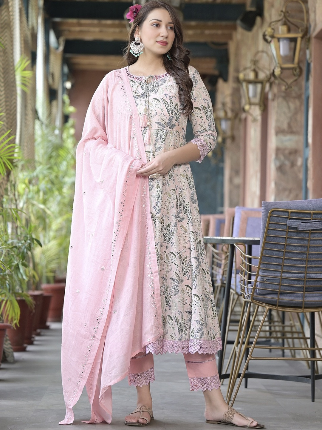 Ethnic Motifs Printed Cotton Blande Kurta ,Trouser,Duptta