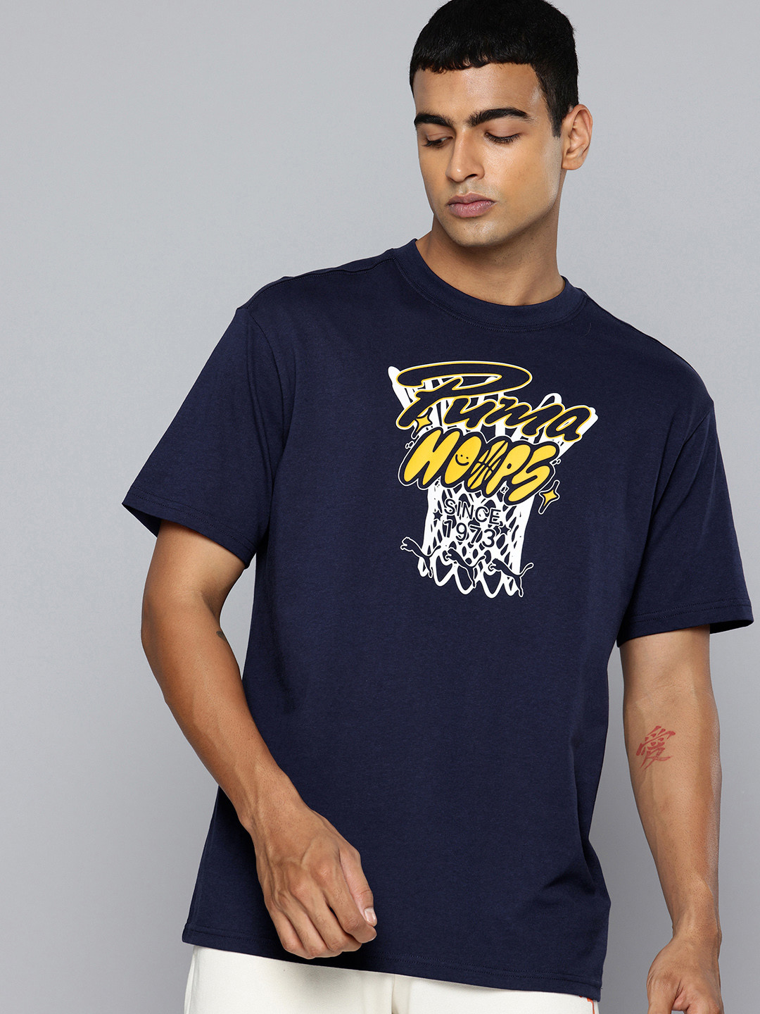Puma Junior Varsity Basketball Brand Logo Printed Pure Cotton Relaxed Fit T-shirt