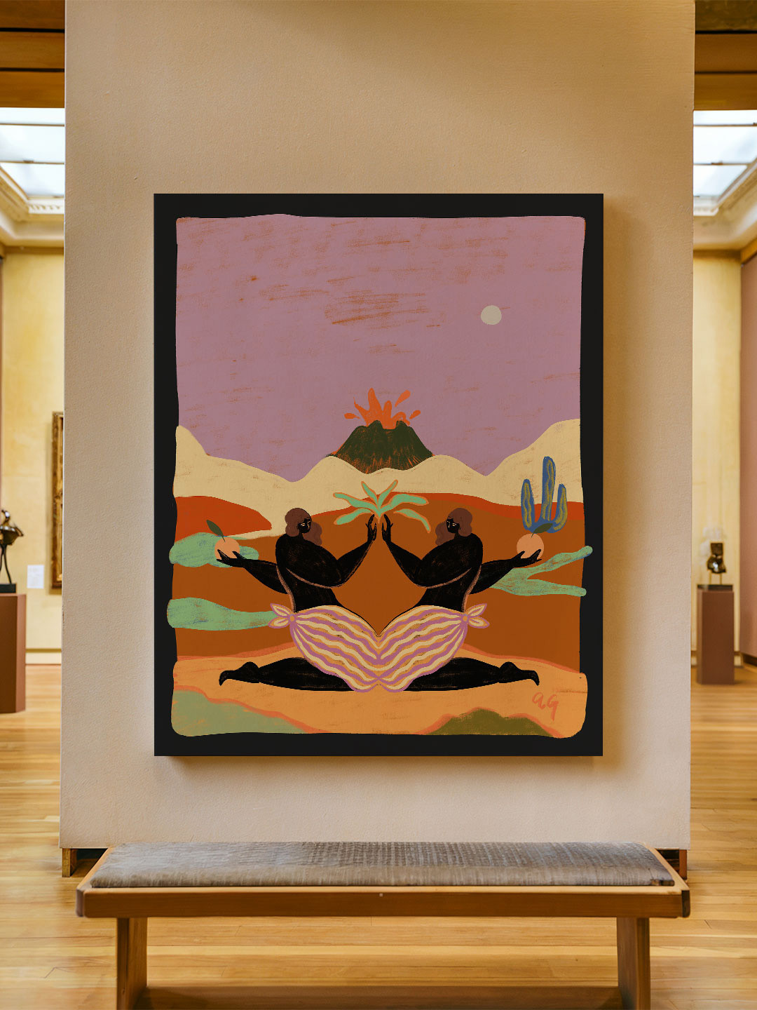 ASIAN MONK Multicoloured Single Piece Wood Botanical Wall Painting