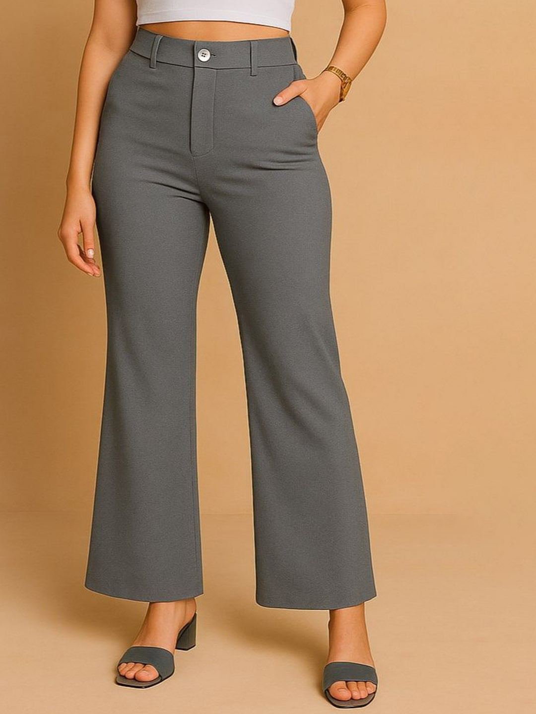 NU CLOTHS Women Relaxed Regular FitHigh-Rise Trousers