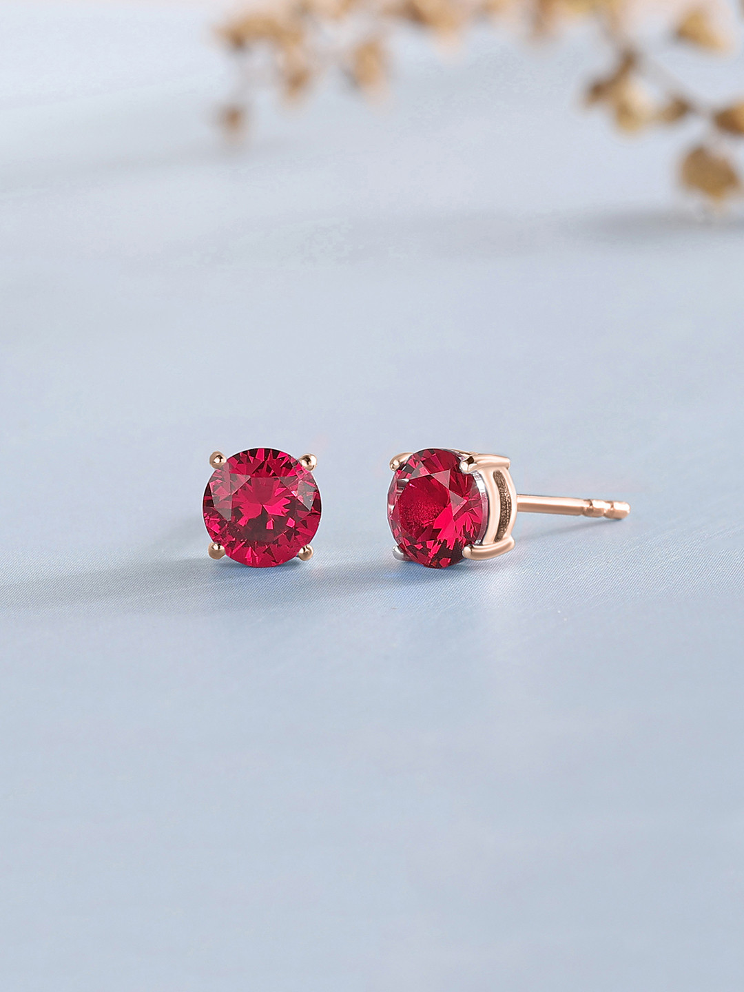 Ornate Jewels 925 Sterling Silver 1 Carat 18K Rose Gold-Plated Ruby & AD Studded Studs