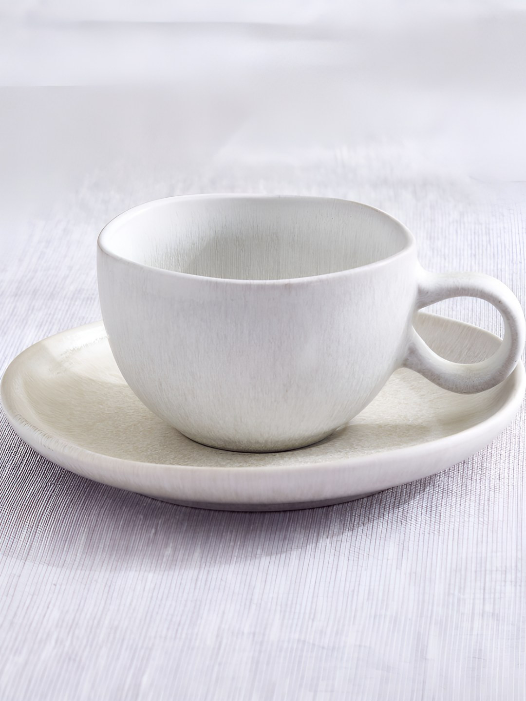 Home Centre Grey Stoneware Cup And Saucer Tea Set