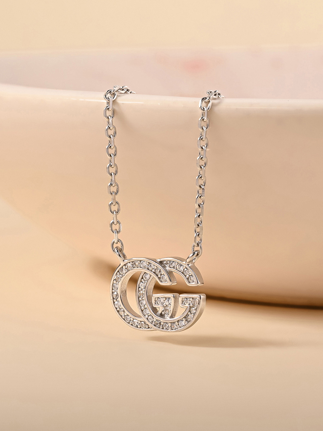 TOUCH925 Silver Cubic Zirconia Studded GG Minimal Chain