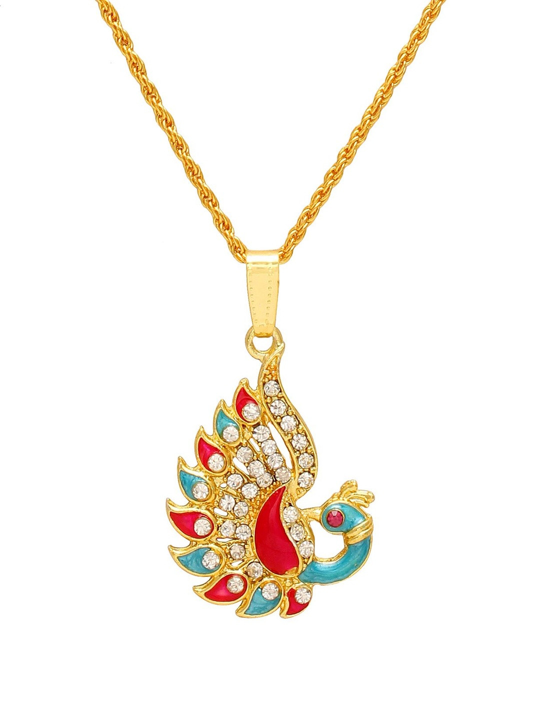 Gold plated CZ studded Colourful Stylish meenakari Ethnic Traditional Peacock chain pendant