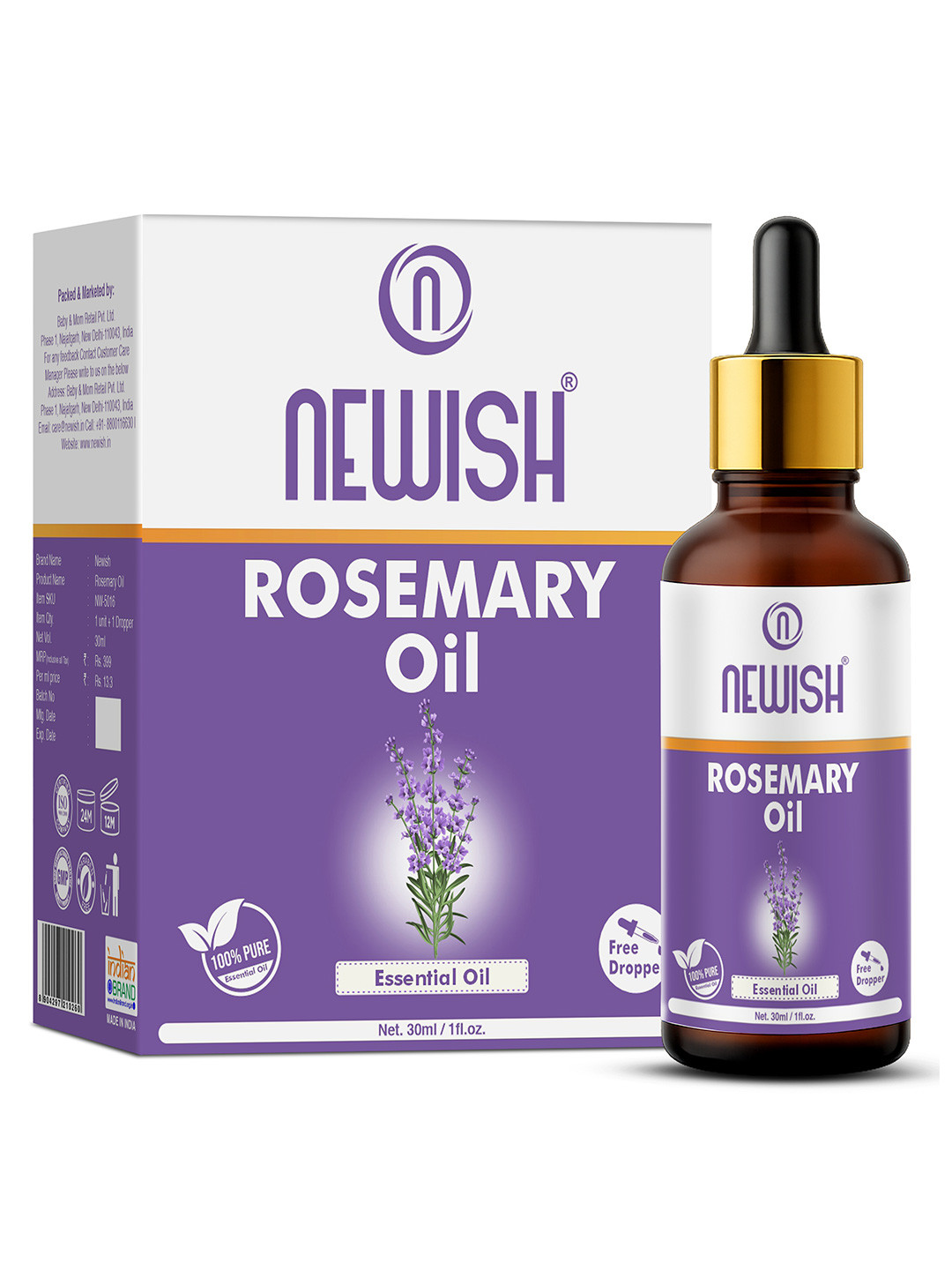 NEWISH Rosemary Essential Oil to Boost Hair Growth & Scalp Health - 30 ml