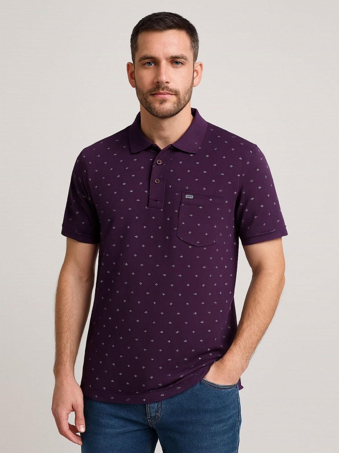 SANDPIPER Conversational Polo Collar Cotton Relaxed Fit T-shirt