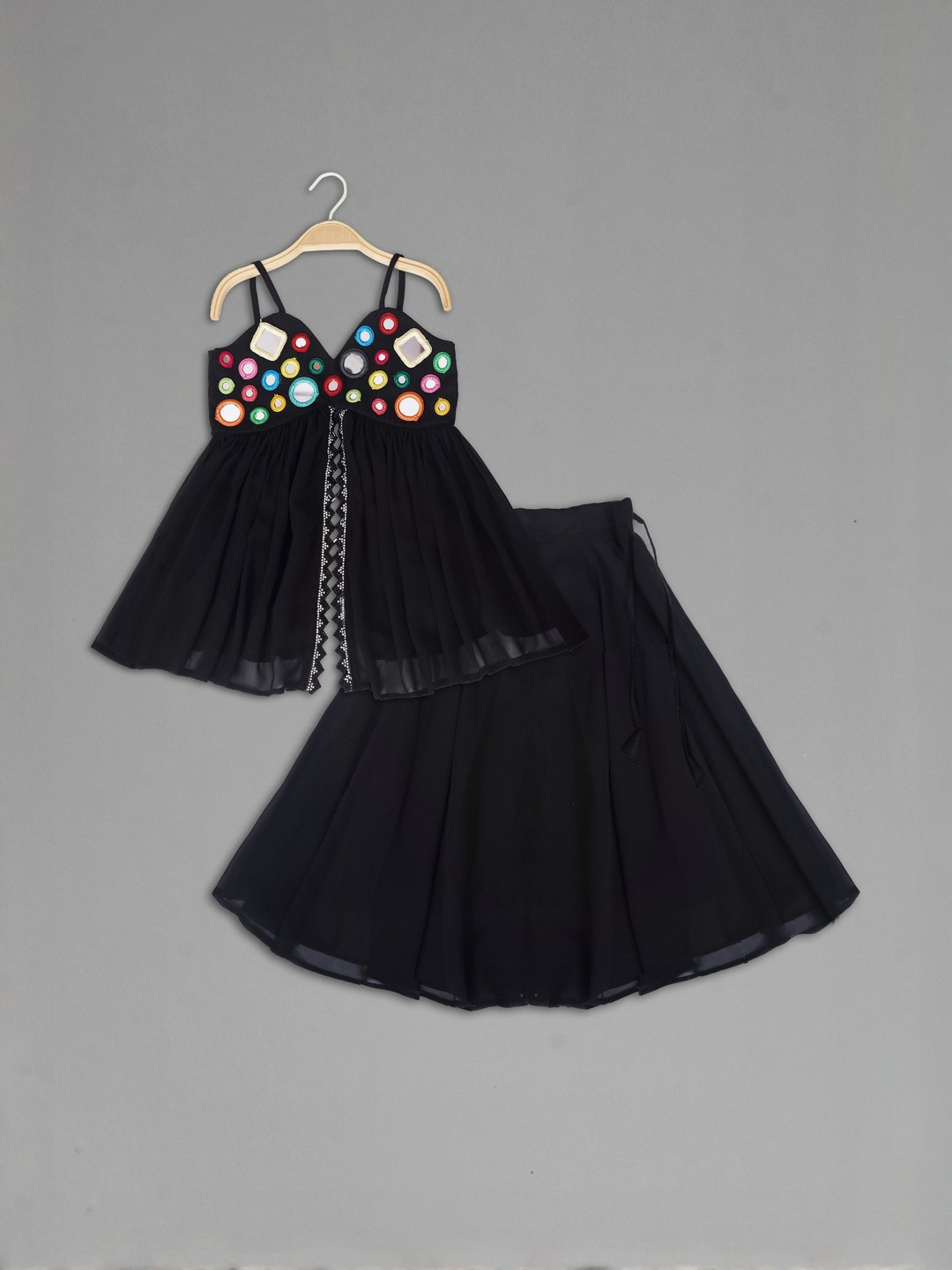 IRSIA Girls Faux Mirror Work Georgette Top And Flared Lehenga
