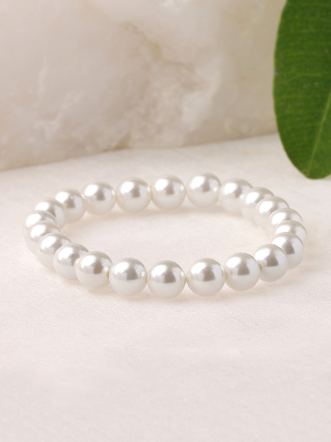 Ornate Jewels Shell Pearl Beads Stretchable Bracelet
