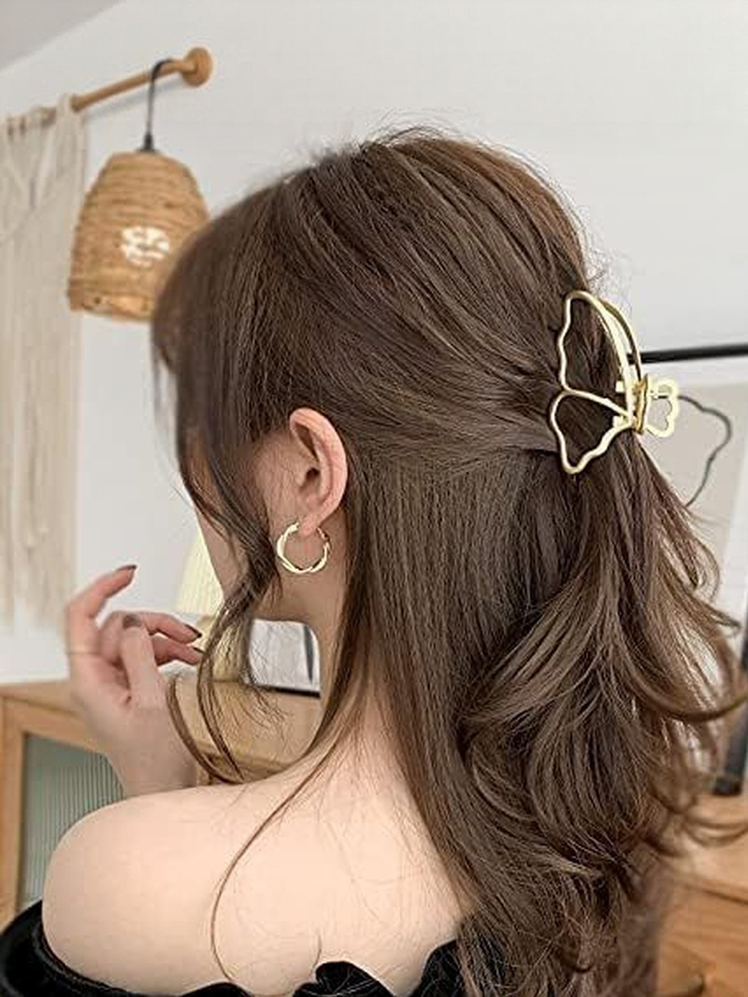 DIVASTRI Women Set of 2 Gold Metal Butterfly Hair Claw Clip